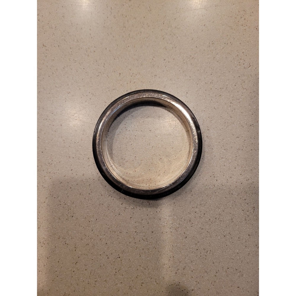 Modern Mixed Material Bangle Silver Tone Metal and Dark Wood Tiered‎ Bracelet